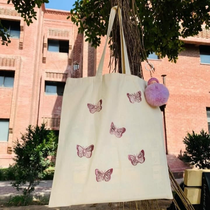 Embroidered Butterfly Breeze Tote Bag