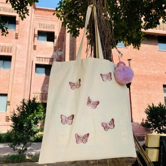 Embroidered Butterfly Breeze Tote Bag